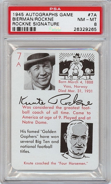 1945 Leister Autographs Game Bierman/Knute Rockne Signature No. 7A PSA 8