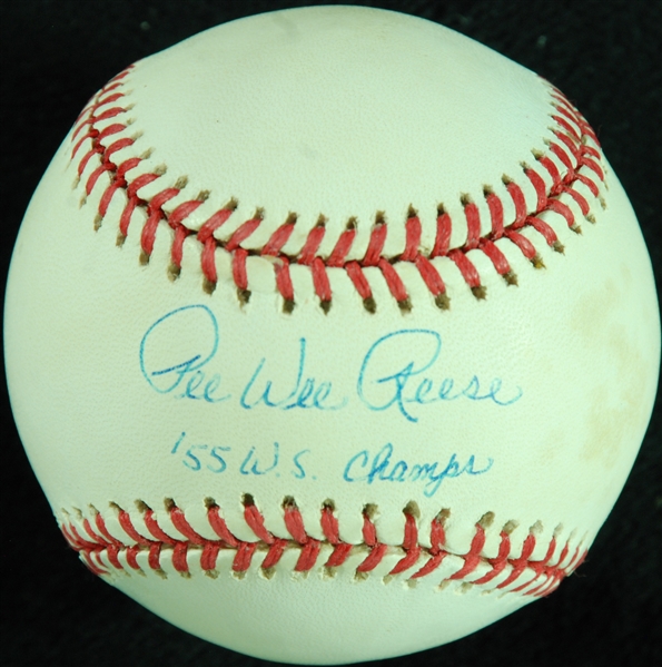 Pee Wee Reese Single-Signed ONL Baseball 55 WS Champs (JSA)