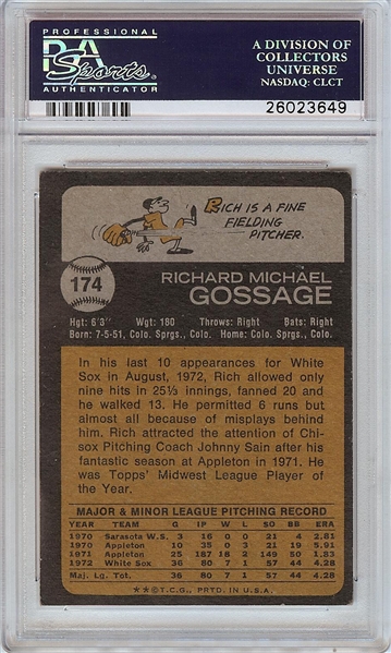 Goose Gossage Signed 1973 Topps RC No. 174 (Graded PSA/DNA 10)