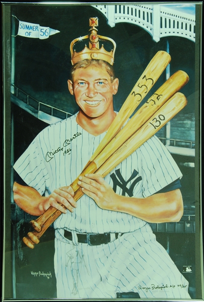 Mickey Mantle Signed Wayne Prokopiak Triple Crown Lithograph Inscribed 1956 (JSA)