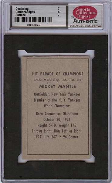 1952 Berk Ross Mickey Mantle SCD 6.5