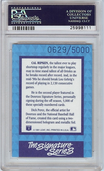 Cal Ripken Jr. Signed 1992 Donruss Elite Autograph (PSA/DNA)