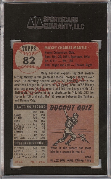 1953 Topps Mickey Mantle No. 82 SGC 2