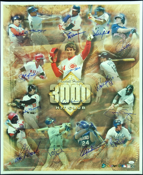 3,000 Hit Club Signed Poster (14) (JSA)