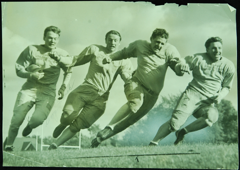 College Football HOFer George Franck Original Photo Signed Three Times (PSA/DNA)