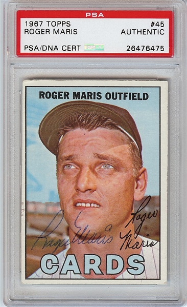 Roger Maris Signed 1967 Topps No. 45 (PSA/DNA)