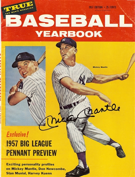 Mickey Mantle Signed Baseball Yearbook Magazine (1957) (PSA/DNA)