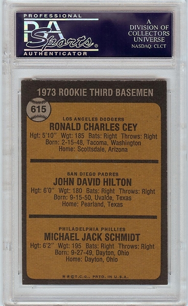 1973 Topps Mike Schmidt Rookie 3rd Basemen RC No. 615 PSA 8