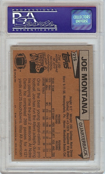 1981 Topps Joe Montana RC No. 216 PSA 9