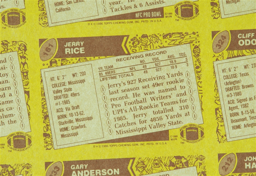 1986 Topps Football Uncut Sheets with Jerry Rice RC (2)