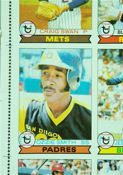 1979 Topps Baseball Uncut Sheet with Ozzie Smith RC