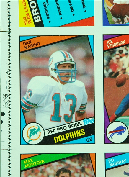 1984 Topps Football Uncut Sheet (3) with Dan Marino RC