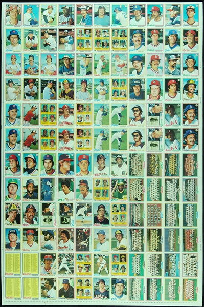 1978 Topps Baseball Uncut Sheet with Molitor/Trammell RC