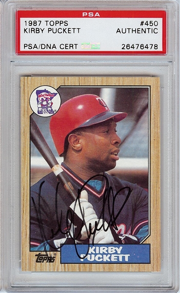 Kirby Puckett Signed 1987 Topps No. 450 (PSA/DNA)