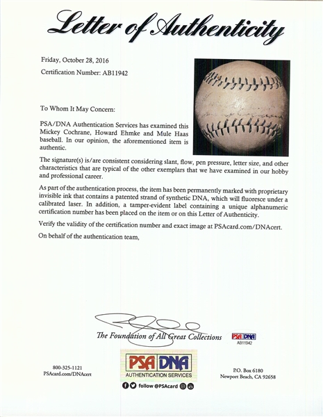 Mickey Cochrane & Others Signed Goldsmith Baseball (PSA/DNA)