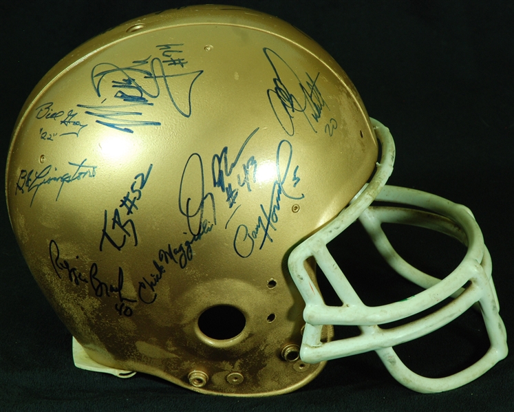 Notre Dame Multi-Signed Full-Size Vintage Helmet (18) (PSA/DNA)