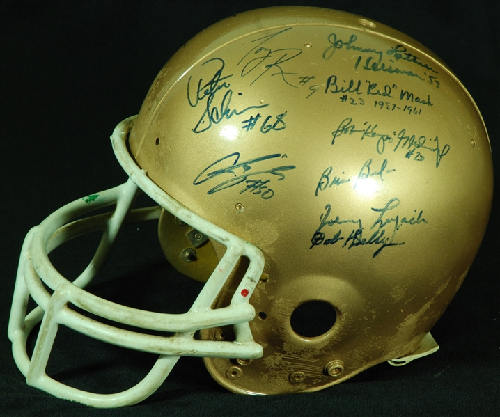 Notre Dame Multi-Signed Full-Size Vintage Helmet (18) (PSA/DNA)