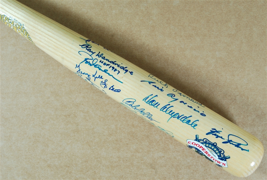 HOFer Multi-Signed Cooperstown Bat (26) with Aaron, Drysdale, Berra (JSA)