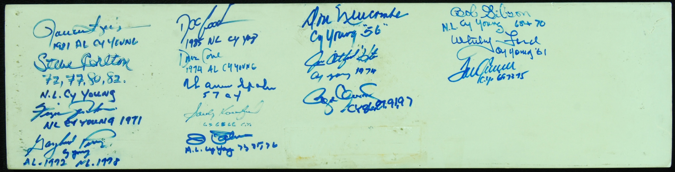 Cy Young Winners Multi-Signed Pitching Rubber (15) with Koufax (PSA/DNA)