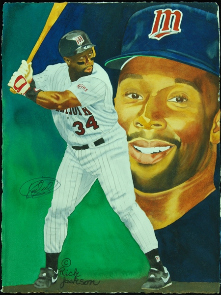 Kirby Puckett Signed 23x30 Original Artwork (PSA/DNA)