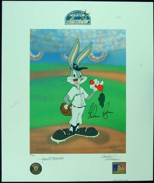 Nolan Ryan, Tom McKimson & Chuck McKimson Triple Signed 19x22 Warner Bros. Bugs Bunny Lithograph