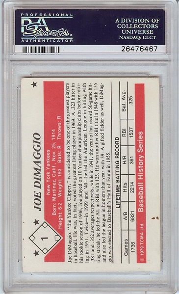 Joe DiMaggio Signed 1979 TCMA No. 1 (PSA/DNA)