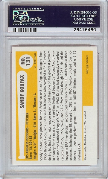 Sandy Koufax Signed 1980 Baseball Immortals No. 131 (PSA/DNA)