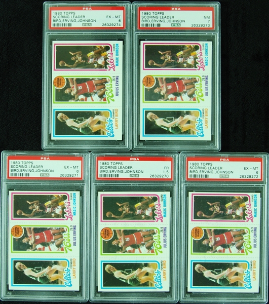 1980-81 Topps Bird/Magic/Erving PSA-Graded Group (5)