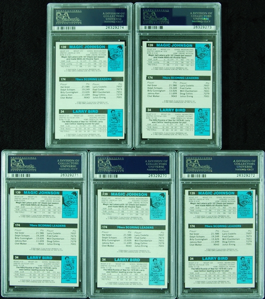 1980-81 Topps Bird/Magic/Erving PSA-Graded Group (5)