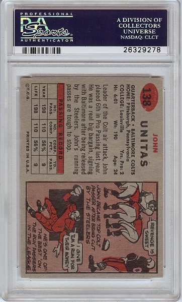 1957 Topps Johnny Unitas RC No. 138 PSA 6