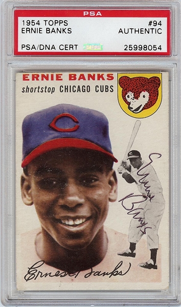 Ernie Banks Signed 1954 Topps RC No. 94 (PSA/DNA)