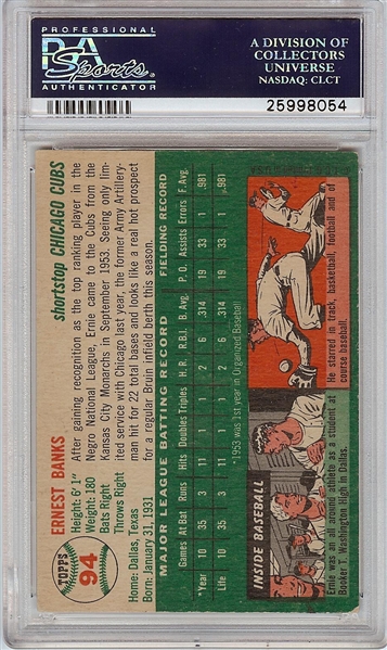 Ernie Banks Signed 1954 Topps RC No. 94 (PSA/DNA)