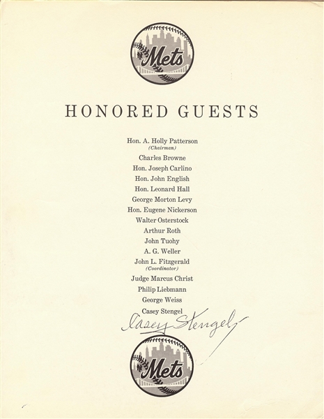 Casey Stengel Triple-Signed 1962 The Mets Dinner Program (JSA)