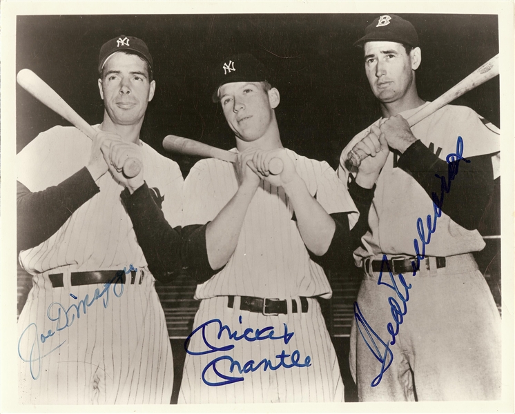 Joe DiMaggio, Mickey Mantle & Ted Williams Signed 8x10 Photo (PSA/DNA)