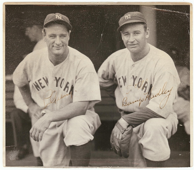 Lou Gehrig & Bump Hadley Dual-Signed 6x7 Photo (JSA)