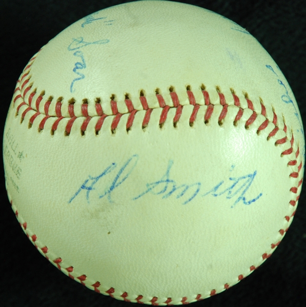 Umpires Nestor Chylak, Bill McKinley, Hank Soar & Al Smith Signed OAL Baseball (PSA/DNA)