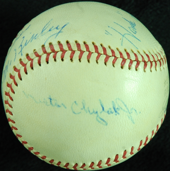 Umpires Nestor Chylak, Bill McKinley, Hank Soar & Al Smith Signed OAL Baseball (PSA/DNA)