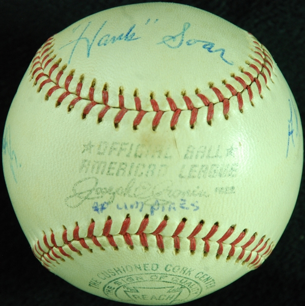 Umpires Nestor Chylak, Bill McKinley, Hank Soar & Al Smith Signed OAL Baseball (PSA/DNA)