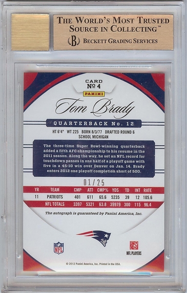 Tom Brady Signed 2012 Certified Mirror Gold Signatures (1/25) BGS 9.5 (AUTO 10)