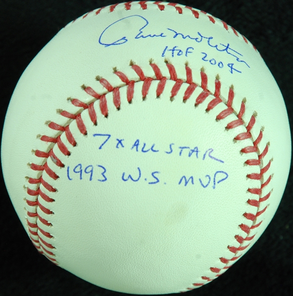 Paul Molitor Single-Signed STAT OML Baseball (JSA)