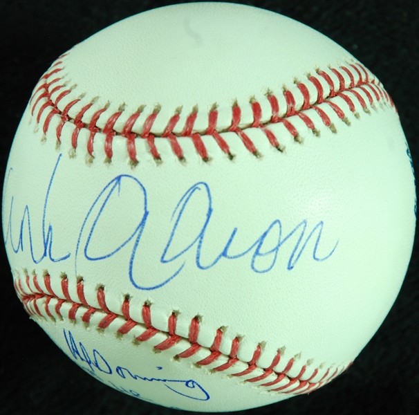 Hank Aaron & Al Downing Dual-Signed OML Baseball Inscribed 715th HR 4/8/74 (Steiner)