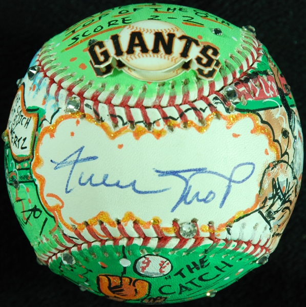 Willie Mays Single-Signed Charles Fazzino Hand-Painted Baseball (PSA/DNA)