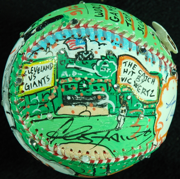 Willie Mays Single-Signed Charles Fazzino Hand-Painted Baseball (PSA/DNA)