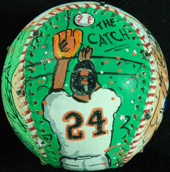 Willie Mays Single-Signed Charles Fazzino Hand-Painted Baseball (PSA/DNA)