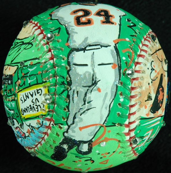 Willie Mays Single-Signed Charles Fazzino Hand-Painted Baseball (PSA/DNA)