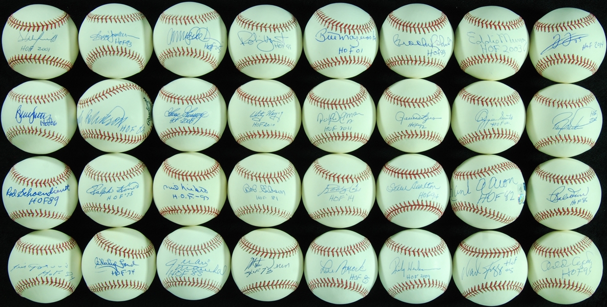 HOFer Single-Signed Baseball Group (32) with HOF Inscriptions (Steiner)