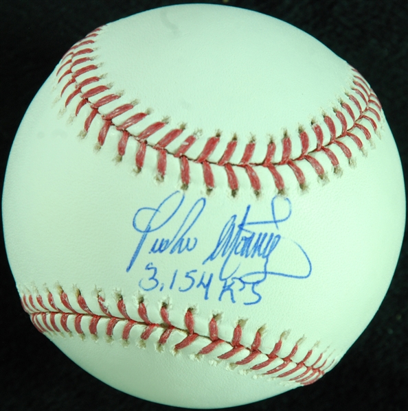 Pedro Martinez Single-Signed OML Baseball Inscribed 3,154 Ks (Steiner)