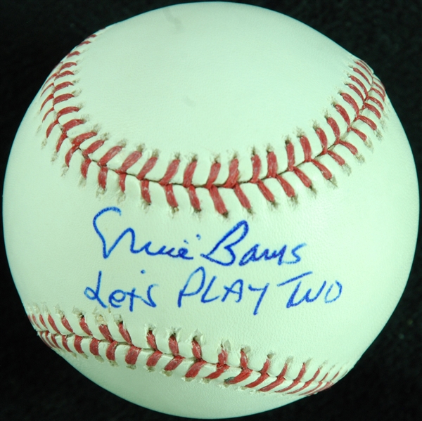 Ernie Banks Single-Signed OML Baseball Inscribed Let's Play Two (Steiner)