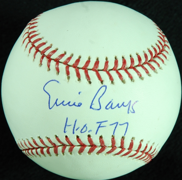 Ernie Banks Single-Signed OML Baseball Inscribed HOF 77 (PSA/DNA)