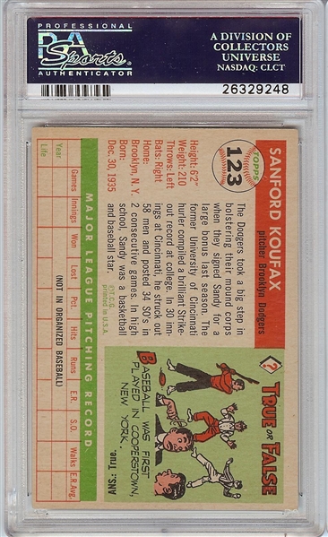 1955 Topps Sandy Koufax RC No. 123 PSA 4.5